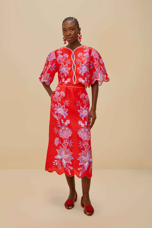 FARM Rio Red Porcelain Garden Euroflaxâ„¢ Premium Linen Blouse