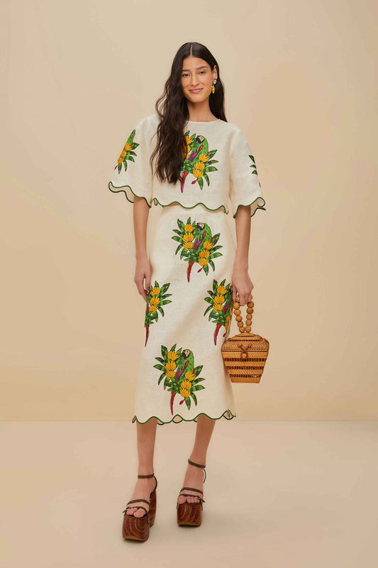 FARM Rio Off-White Maracana Bird Euroflaxâ„¢ Premium Linen Blouse