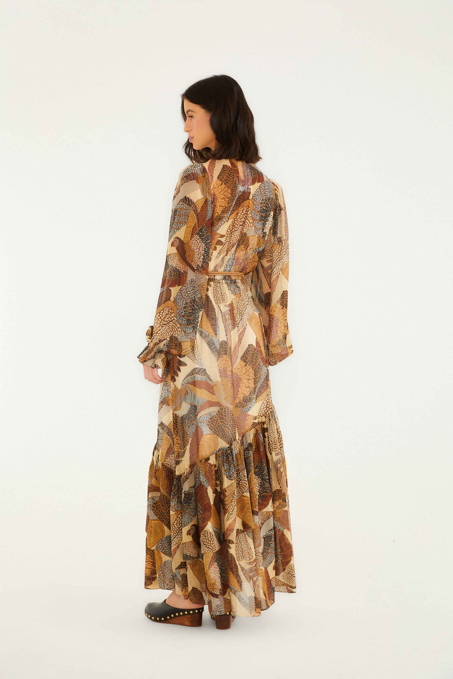 FARM Rio Cream Dotted Macaws Long Sleeve Maxi Dress | FARM Rio