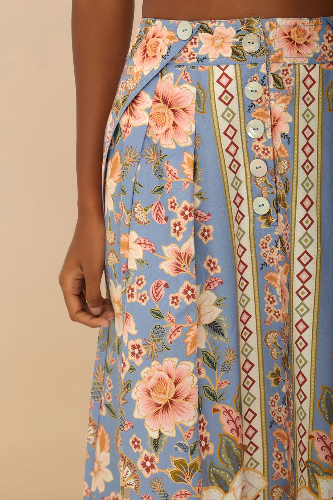 FARM Rio Blue Superbloom Tapestry Buttoned Maxi Skirt