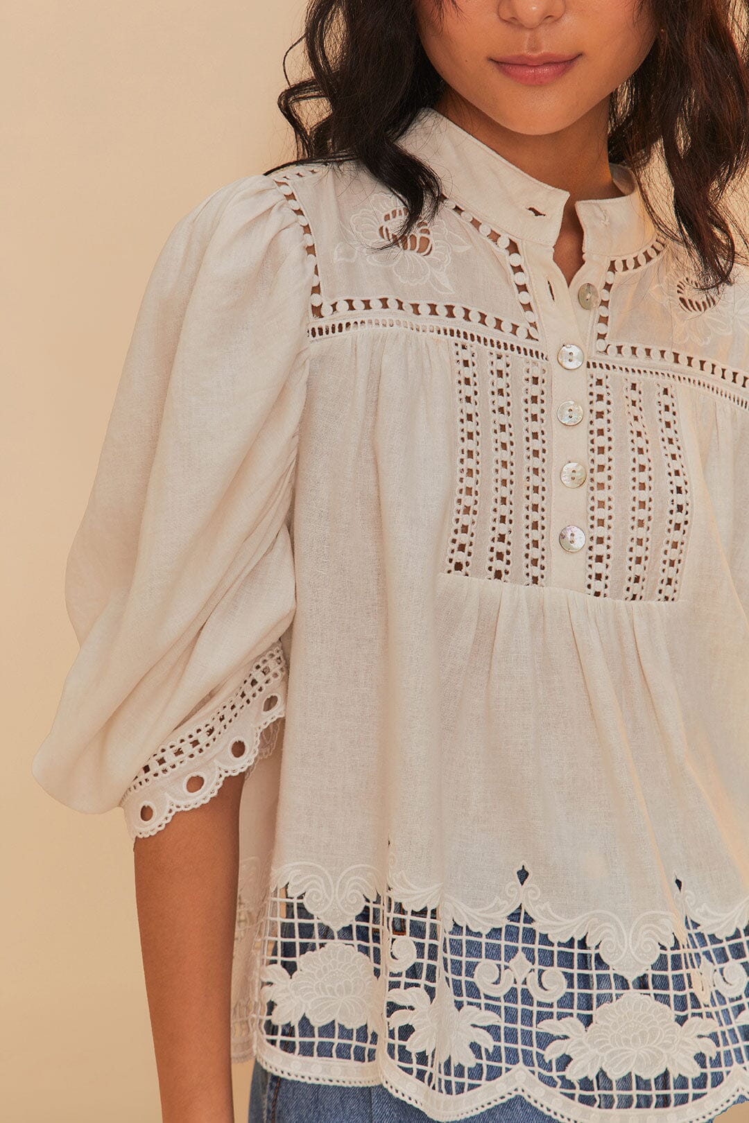 FARM Rio Off-White Romantic Richelieu LENZING™ ECOVERO™ Euroflax™ Blouse