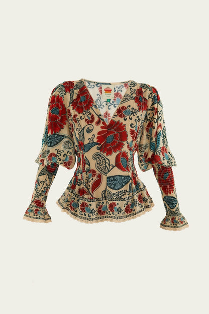 FARM Rio Sand Francesca Long Sleeve Blouse | FARM Rio