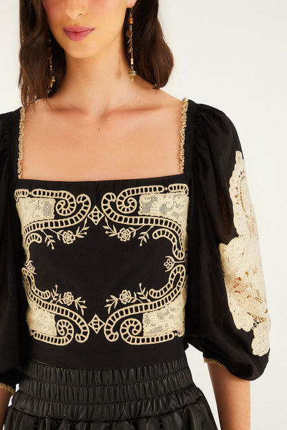 FARM Rio Black Lace Blouse | FARM Rio