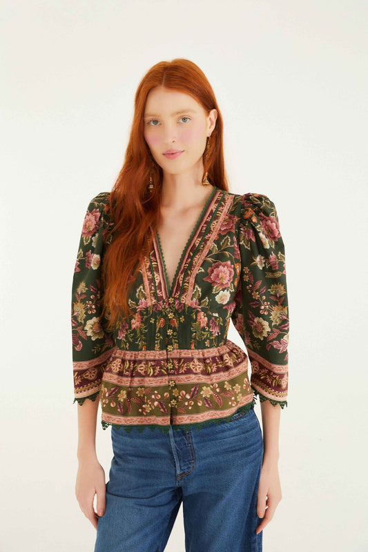FARM Rio Green Flowering Garden Tree Blouse | FARM Rio