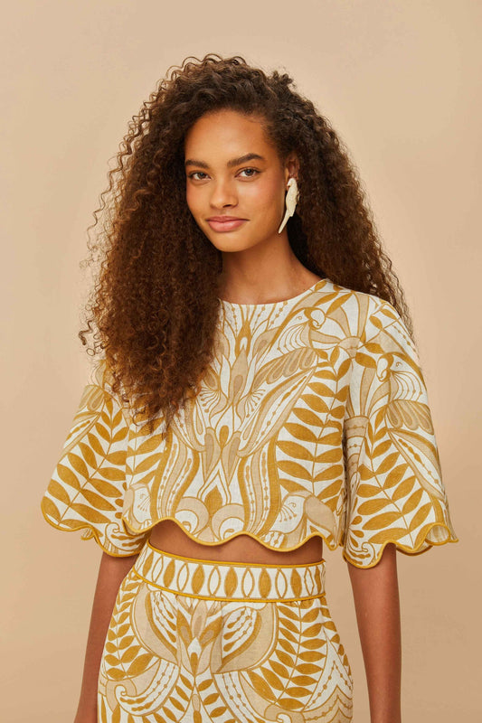 FARM Rio Off-White Lace Nature Euroflax™ Premium Linen Blouse