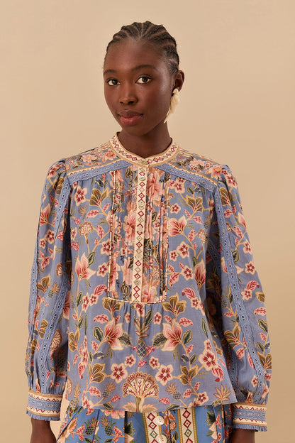 FARM Rio Blue Superbloom Tapestry Blouse
