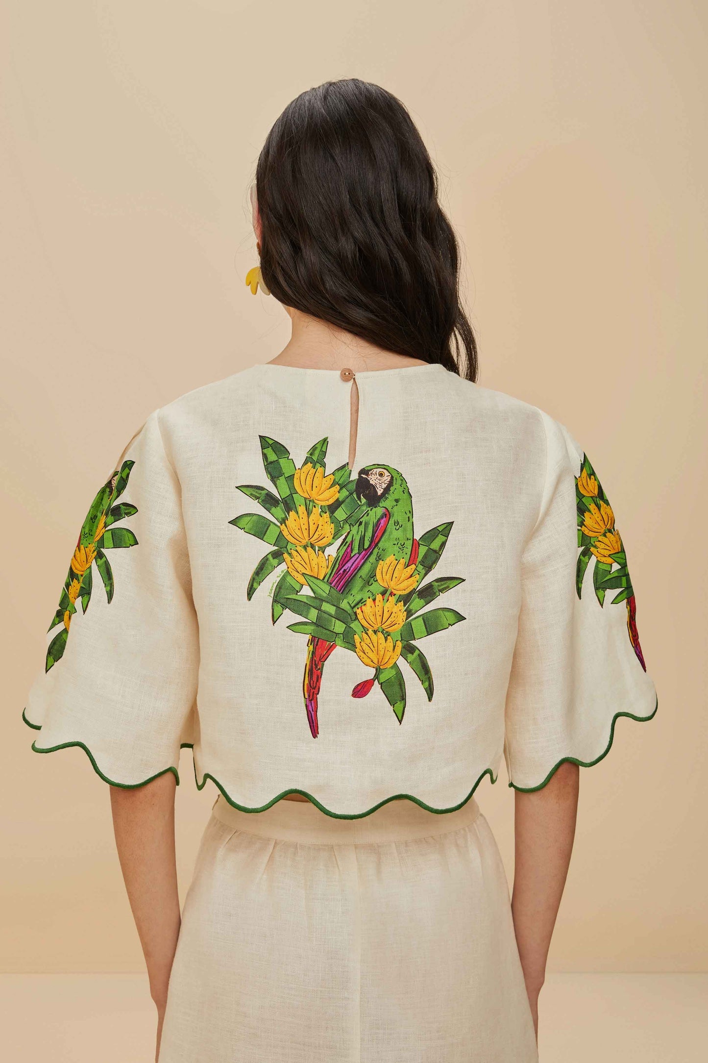 FARM Rio Off-White Maracana Bird Euroflax™ Premium Linen Blouse