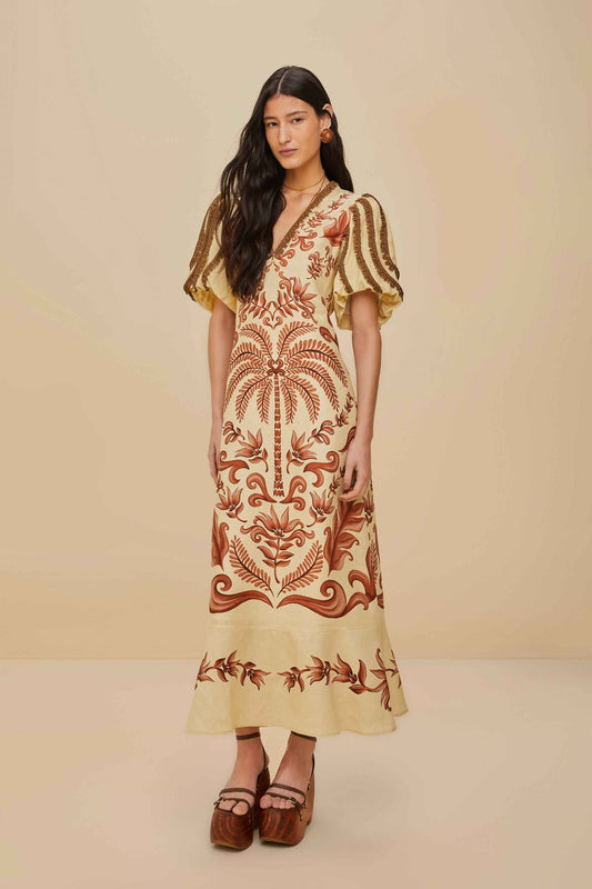 FARM Rio Off-White Milani Euroflax™ Premium Linen Maxi Dress
