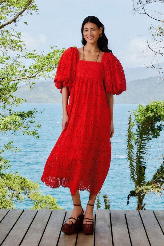 FARM Rio Red Pineapple Eyelet Maxi Dress