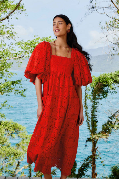 FARM Rio Red Pineapple Eyelet Maxi Dress