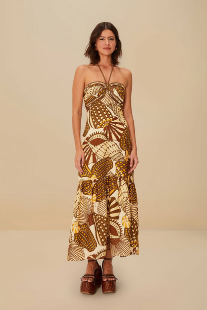 FARM Rio Sand Shell Mix Euroflax™ Premium Linen Maxi Dress
