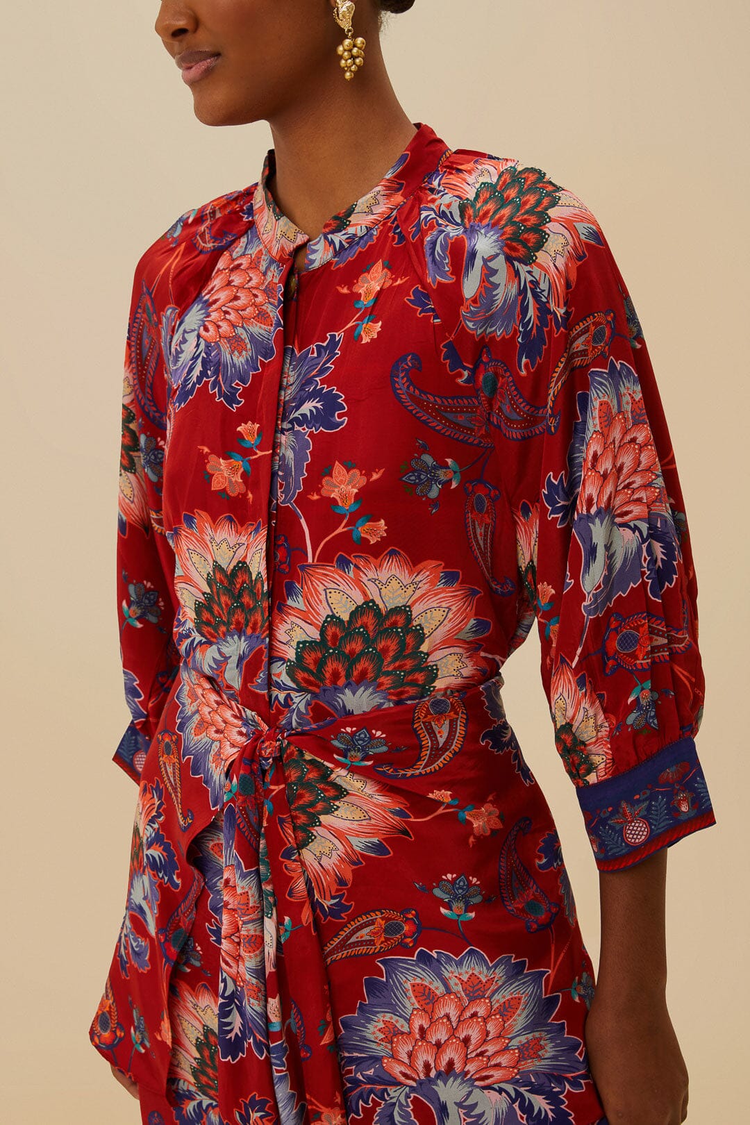 FARM Rio Luang Red Scarves Blue Maxi Dress