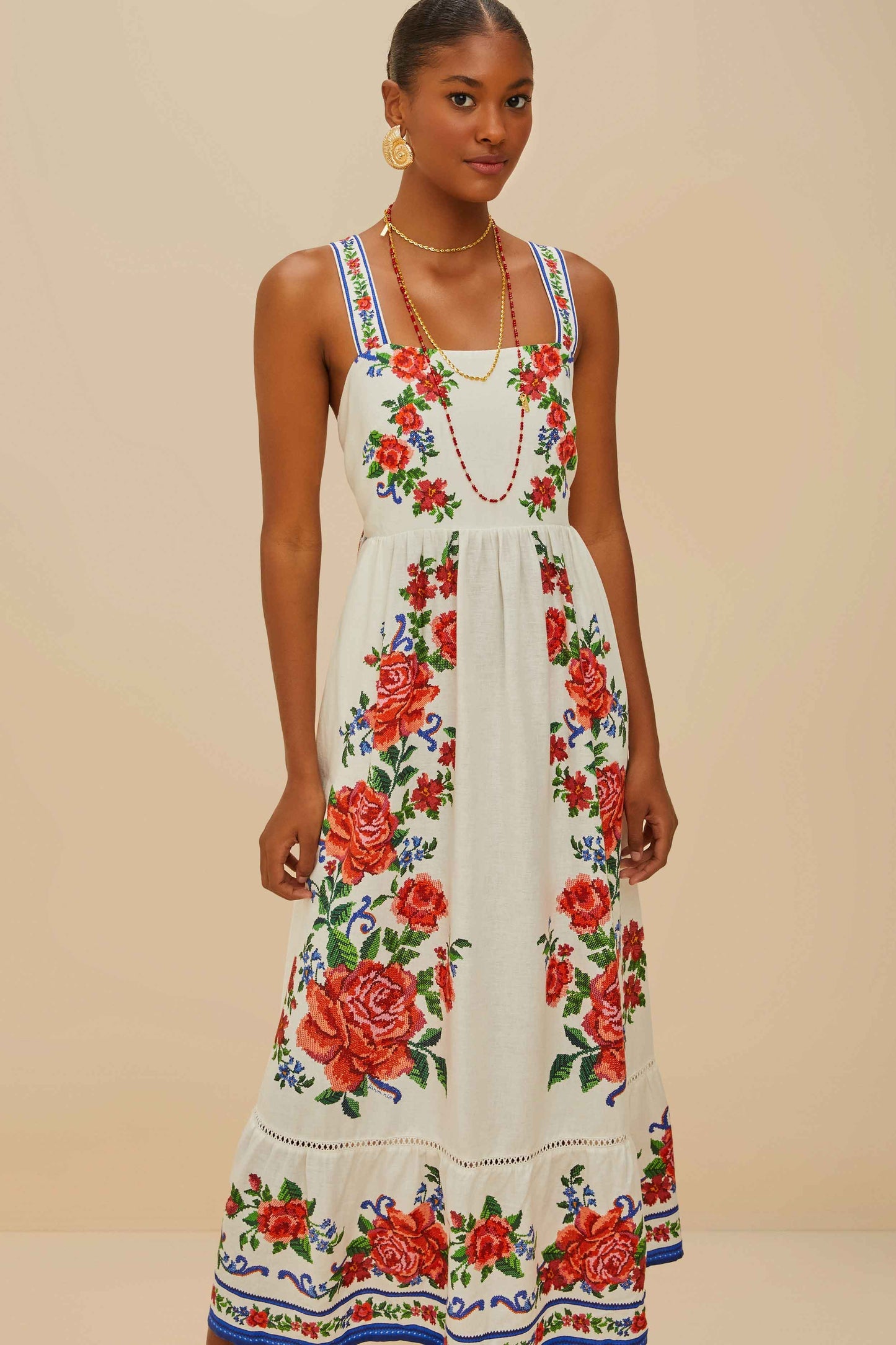 FARM Rio Off-White Flower Tapestry LENZING™ ECOVERO™ Euroflax™ Maxi Dress