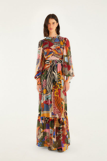 FARM Rio Tropical Multicolor Long Sleeve Maxi Dress | FARM Rio