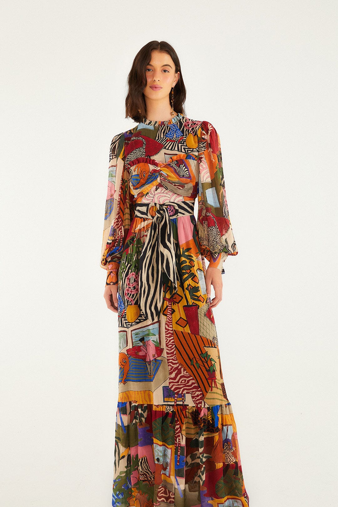 FARM Rio Tropical Multicolor Long Sleeve Maxi Dress | FARM Rio