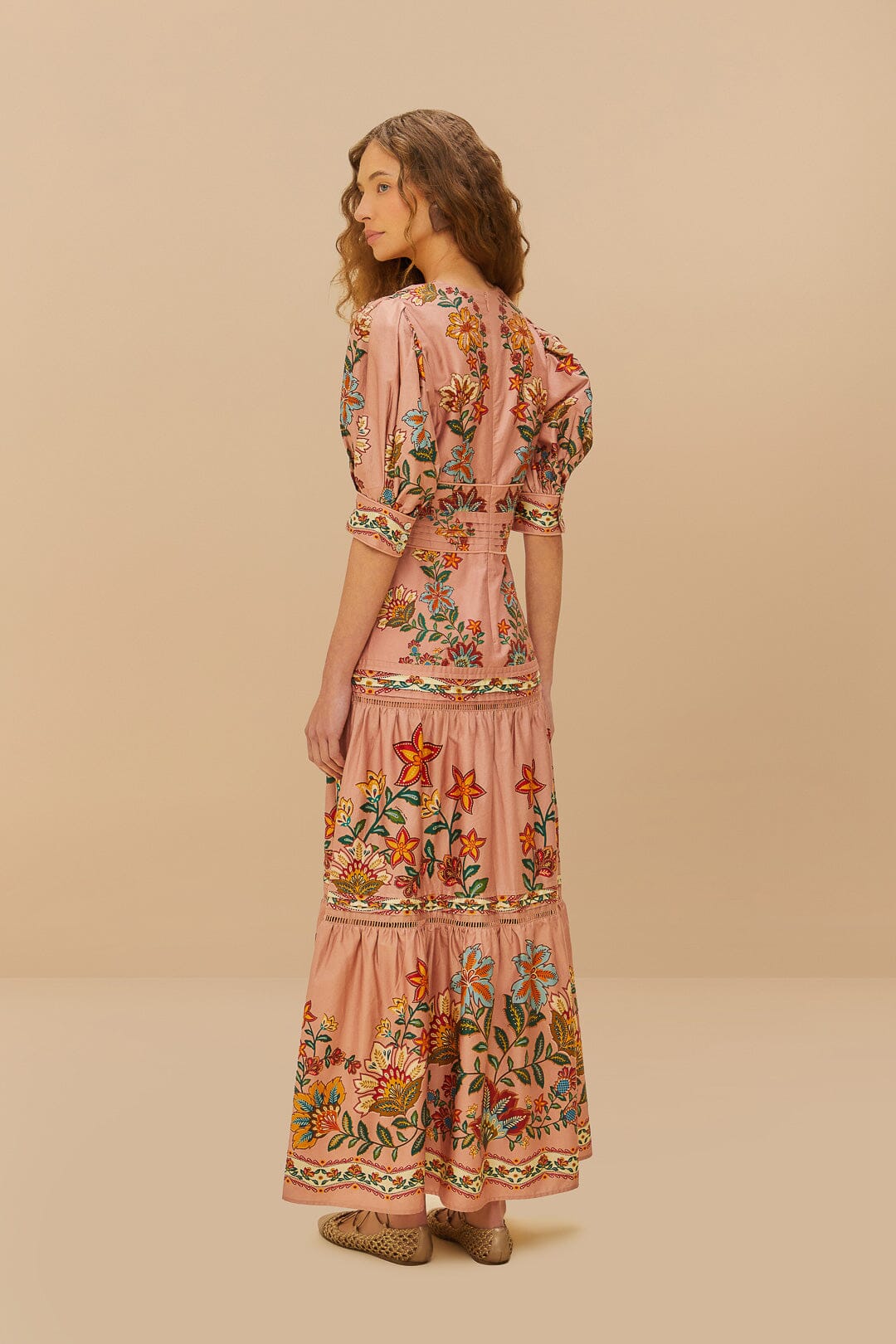 FARM Rio Pink Garden Delight Short Sleeve Maxi Dress