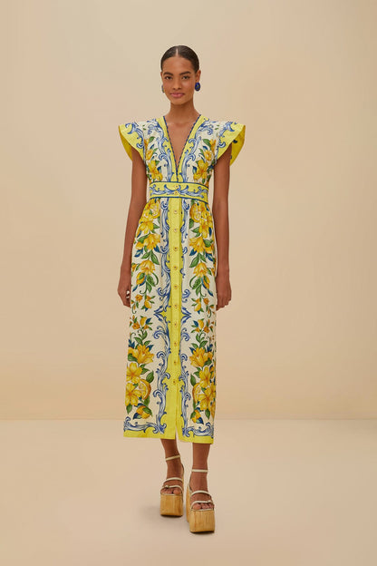 FARM Rio Off-White Sicily Scarf Organic Cotton Maxi Dress