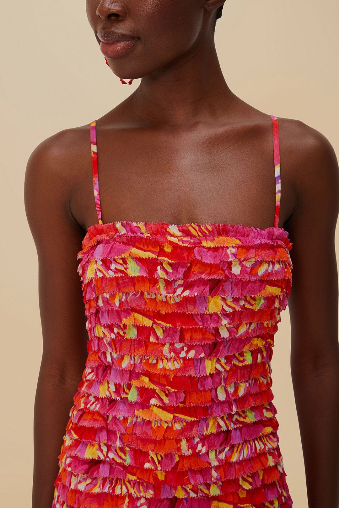 FARM Rio Orange Flying Birds Strapless Midi Dress