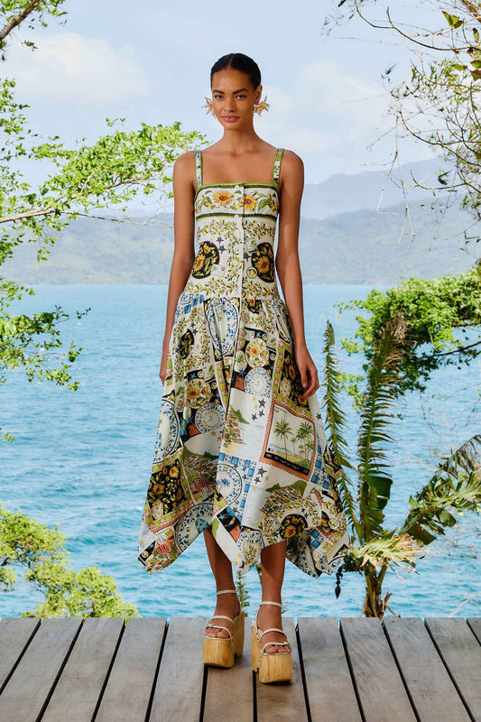 FARM Rio Multicolor Latin Trip Scarves Organic Cotton Midi Dress
