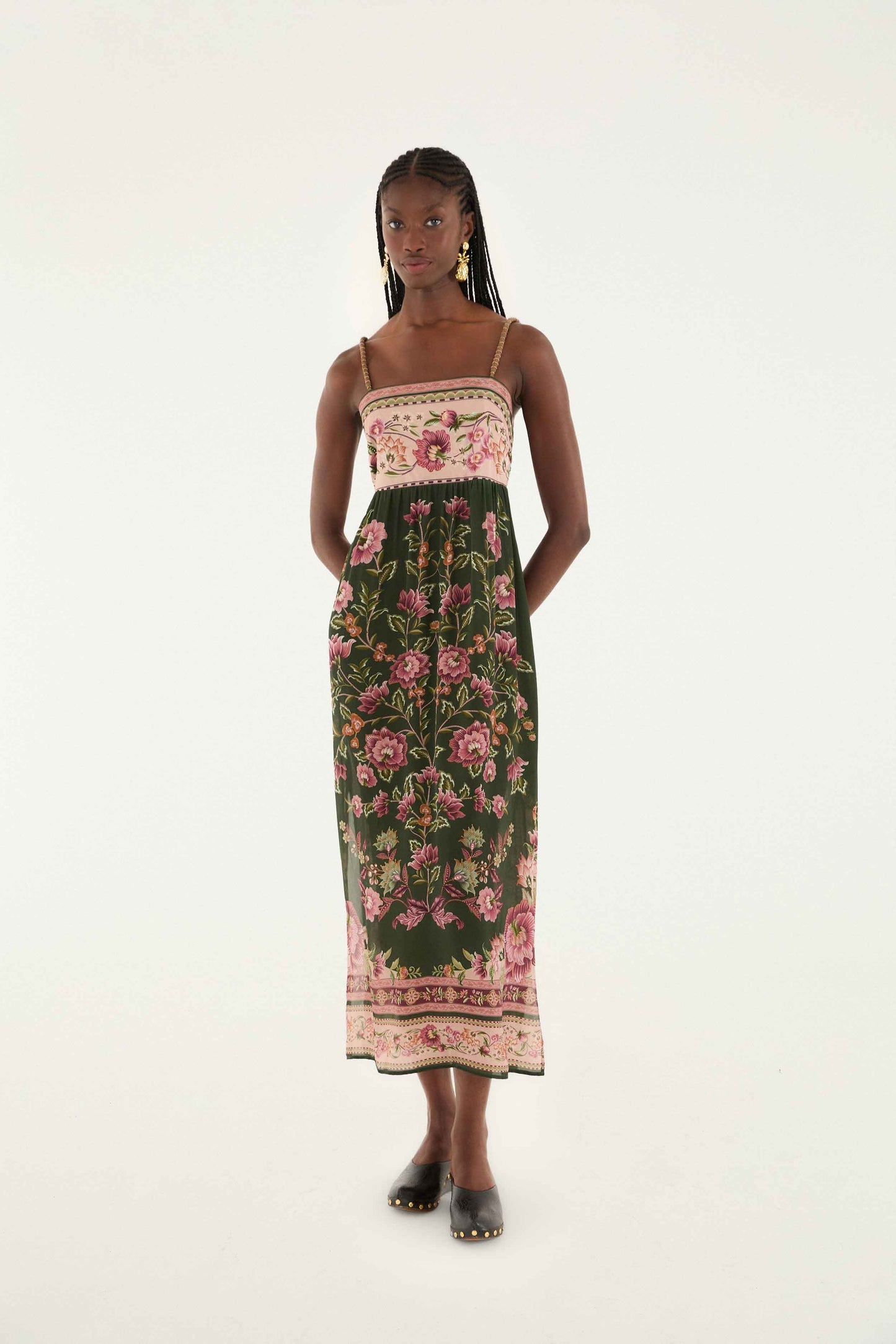 FARM Rio Green Flowering Garden Tree Sleveeless Midi Dress | FARM Rio