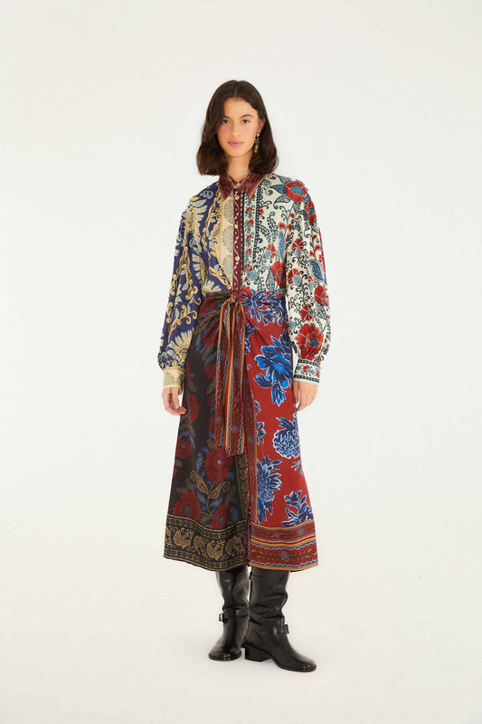 FARM Rio Mixed Navy Winter Lenzing® Ecovero® Viscose Midi Dress | FARM Rio