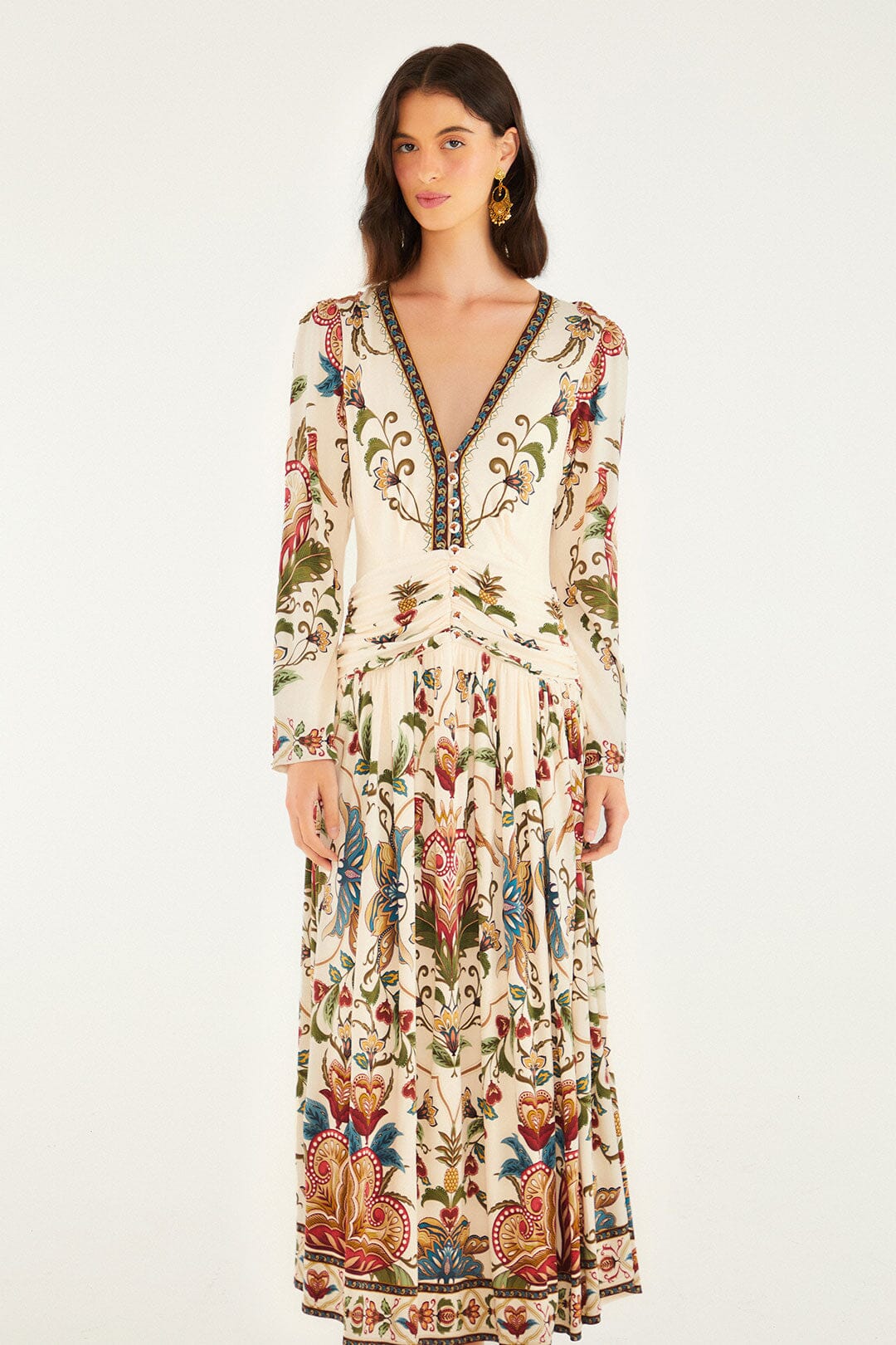 FARM Rio Cream Majestic Hearts Long Sleeve Midi Dress | FARM Rio