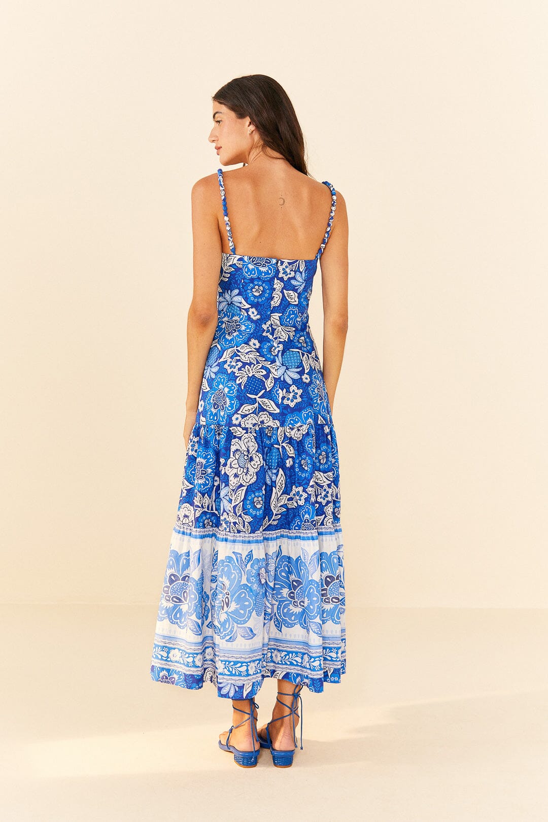 FARM Rio Blue Full Of Flowers Organic Cotton Midi Dress
