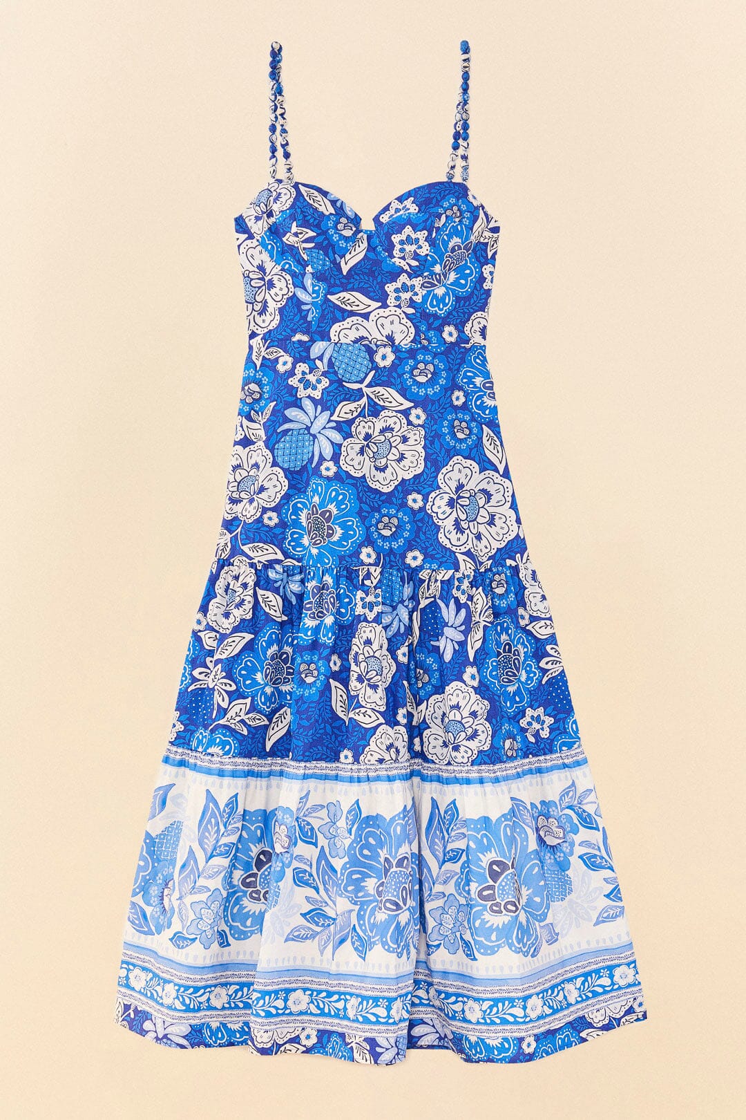 FARM Rio Blue Full Of Flowers Organic Cotton Midi Dress