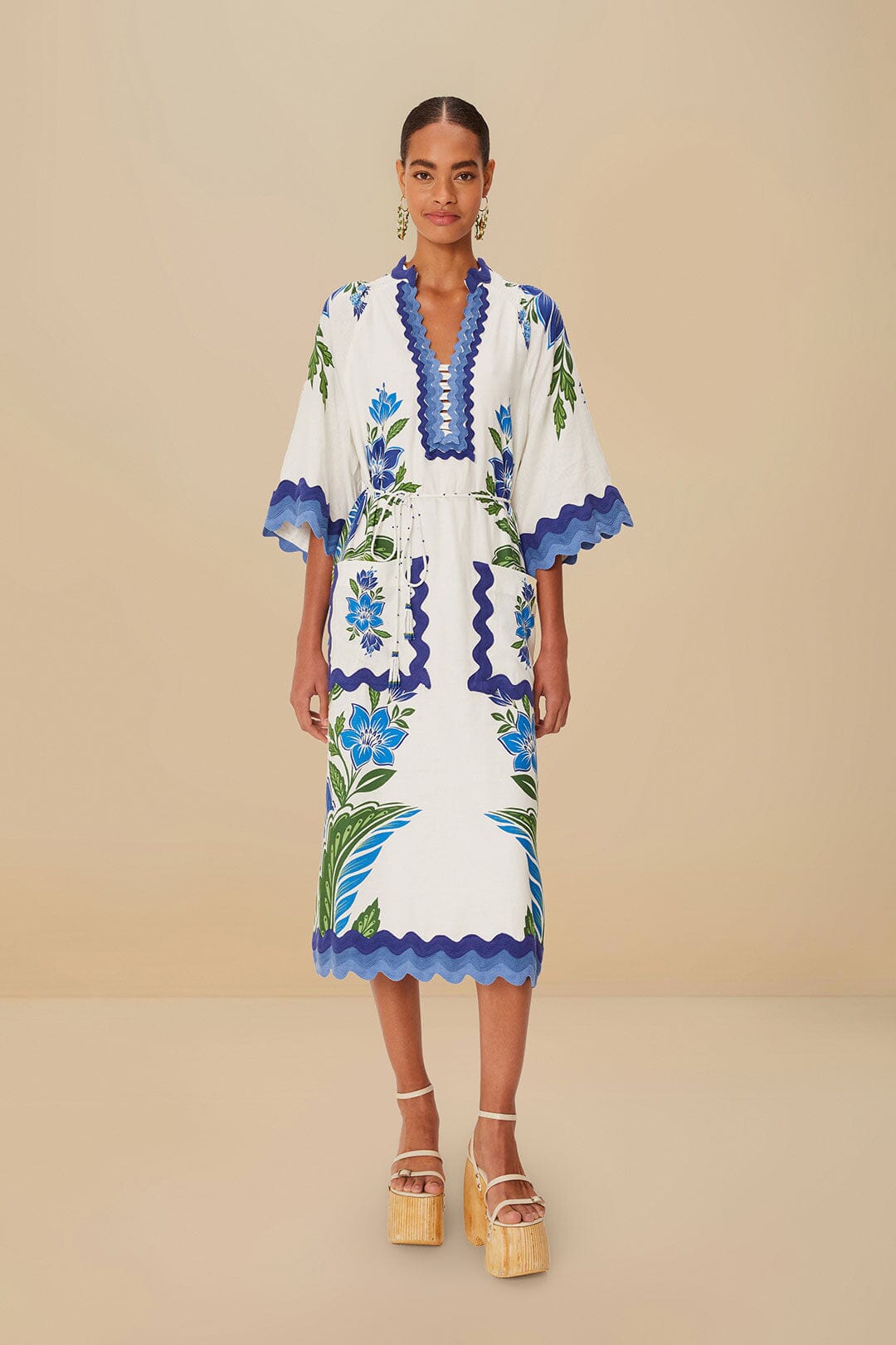 FARM Rio Off-White Tropicance Tunic LENZING™ ECOVERO™ Euroflax™ Midi Dress