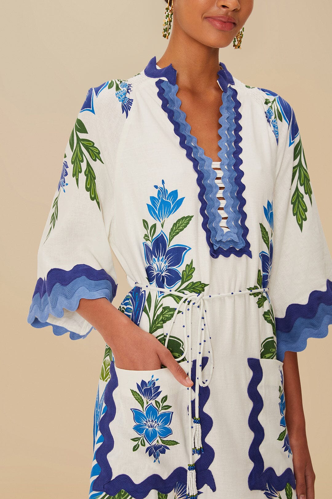 FARM Rio Off-White Tropicance Tunic LENZING™ ECOVERO™ Euroflax™ Midi Dress