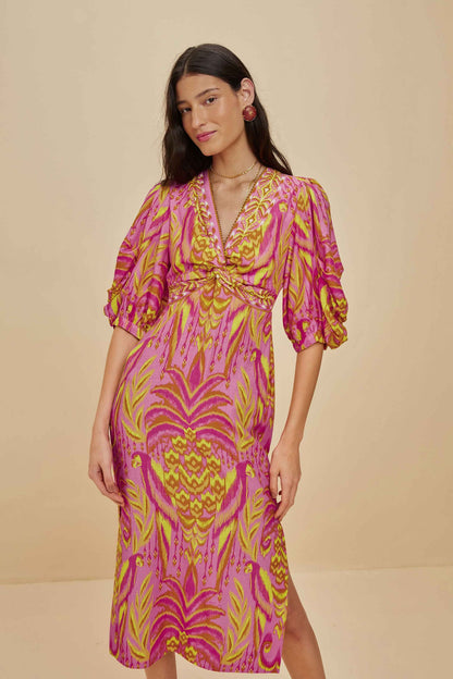 FARM Rio Pineapple Tapestry Pink Midi Dress