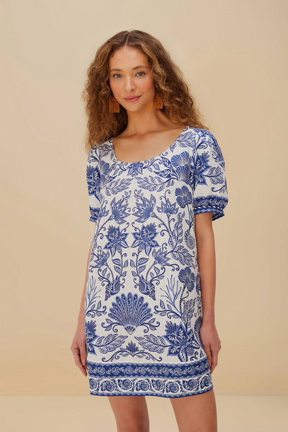 FARM Rio Off-White Shell Garden Euroflax™ Premium Linen Mini Dress