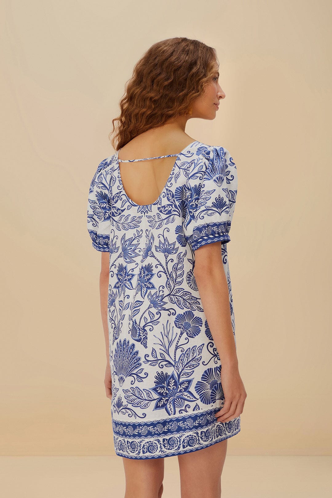 FARM Rio Off-White Shell Garden Euroflax™ Premium Linen Mini Dress