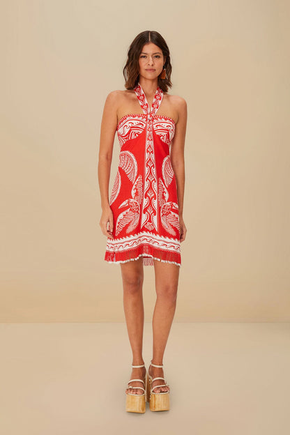 FARM Rio Red Majestic Coconut Tree Euroflax™ Premium Linen Mini Dress