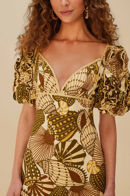 FARM Rio Sand Shell Mix LENZING™ ECOVERO™ Viscose Mini Dress