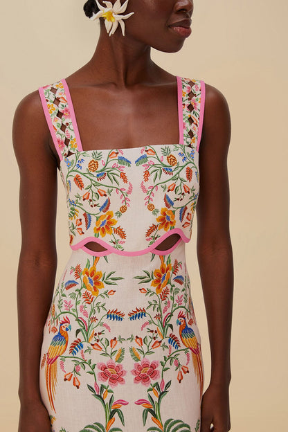 FARM Rio Pink Delicate Forest Euroflax™ Premium Linen Mini Dress