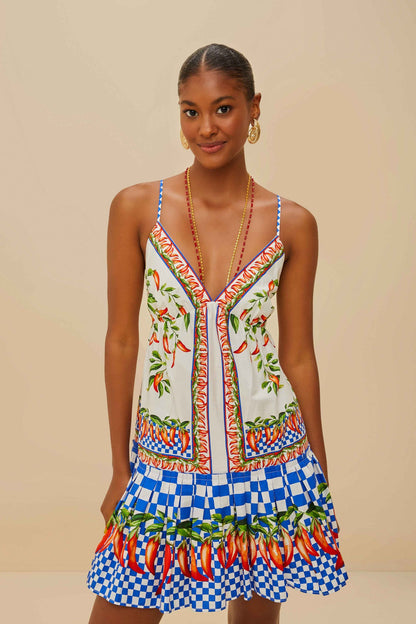 FARM Rio Off-White Picnic Peppers Ainika Organic Cotton Mini Dress