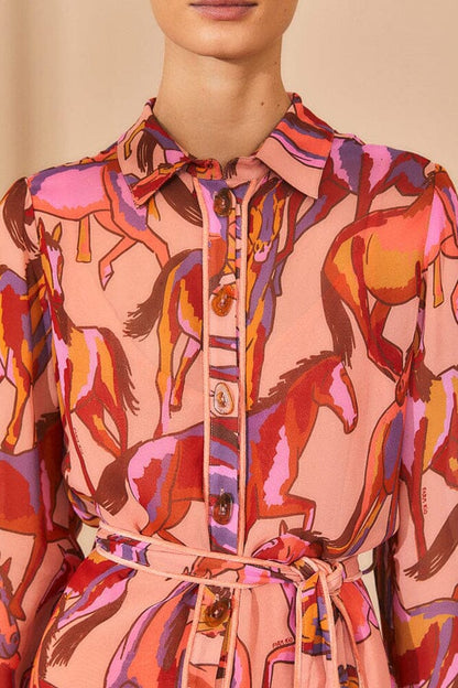 FARM Rio Rose Wild Horses Long Sleeve Mini Dress