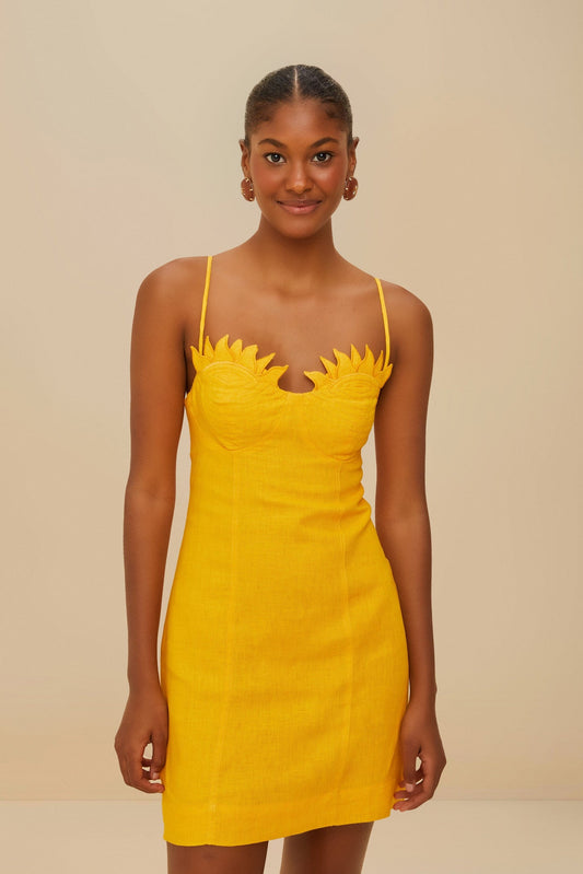 FARM Rio Yellow Sunrise Cup Euroflax™ Premium Linen Mini Dress