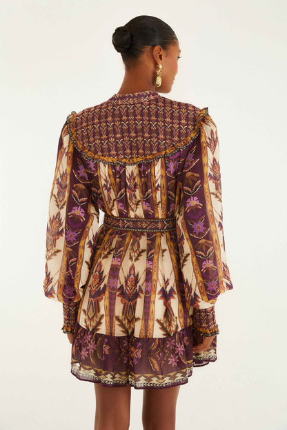 FARM Rio Sand Embroidered Tapestry Long Sleeve Mini Dress | FARM Rio