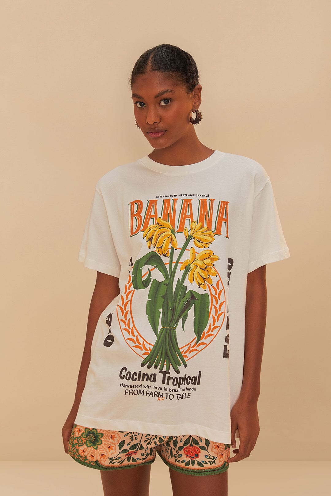 FARM Rio Off-White Banana Cocina Relaxed T-Shirt