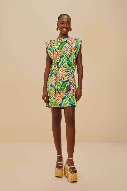 FARM Rio Off-White Heli Leaves Organic Cotton T-Shirt Mini Dress
