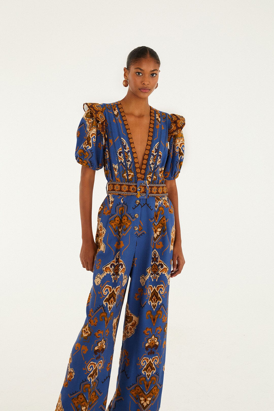 FARM Rio Blue Ornament Floral Jumpsuit