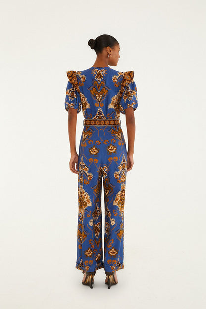 FARM Rio Blue Ornament Floral Jumpsuit
