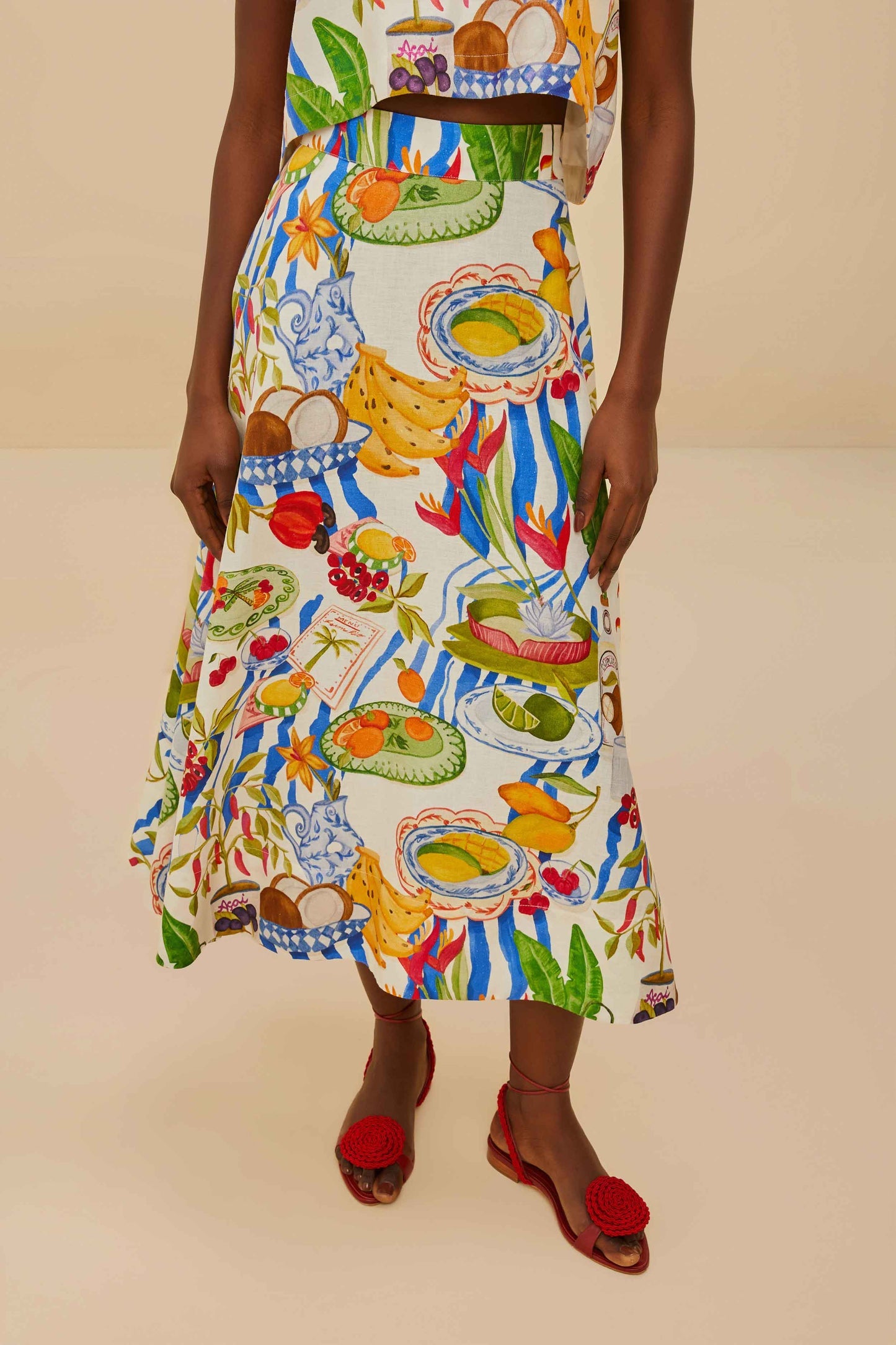 FARM Rio Off-White Fresh Table LENZING™ ECOVERO™ Euroflax™ Midi Skirt