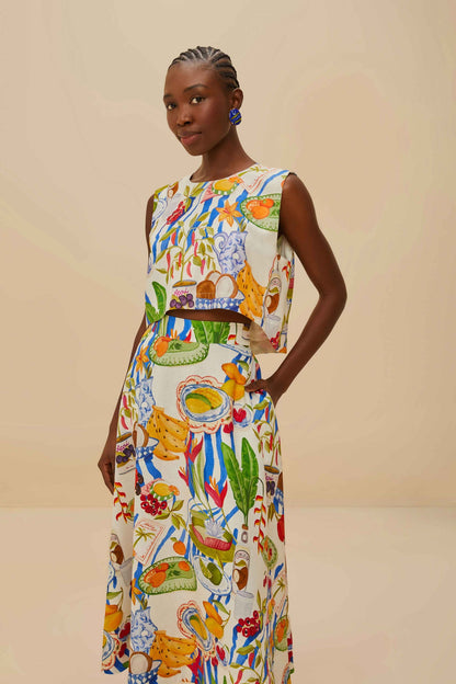 FARM Rio Off-White Fresh Table LENZING™ ECOVERO™ Euroflax™ Midi Skirt