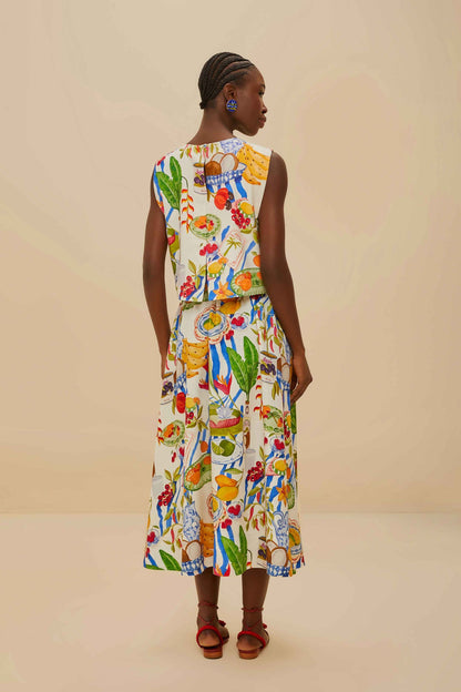 FARM Rio Off-White Fresh Table LENZING™ ECOVERO™ Euroflax™ Midi Skirt