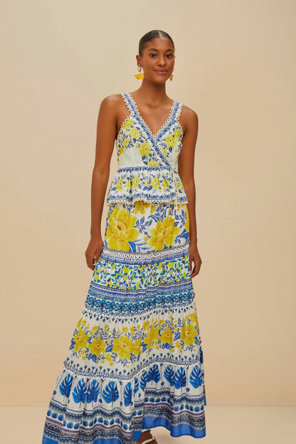 FARM Rio Off-White Zuli Low Rise Maxi Skirt