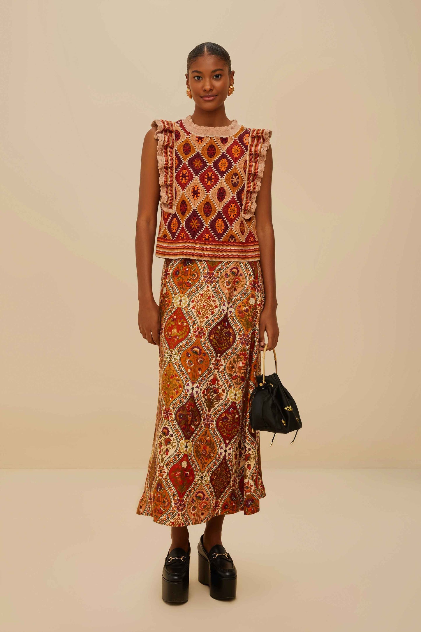 FARM Rio Multicolor Romantic Nature LENZING™ ECOVERO™ Viscose Midi Skirt
