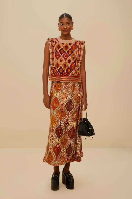 FARM Rio Multicolor Romantic Nature LENZING™ ECOVERO™ Viscose Midi Skirt